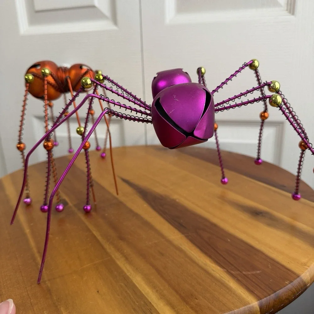 Orange Pink Metal Jingle Bell Free Standing Spiders Halloween Decor Office Home